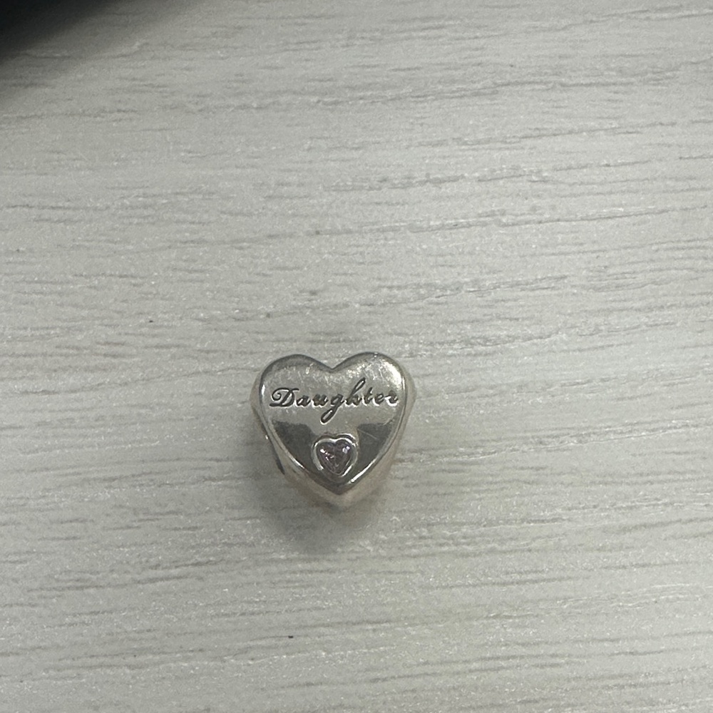 Pandora Silver Heart Charm with Pink Accent